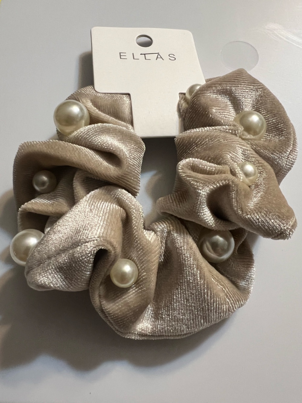 Ellas Faux Pearl-Accent Hair Scrunchie 3 Piece Set - Navy, Grey, Champagne NWT - Picture 4 of 4